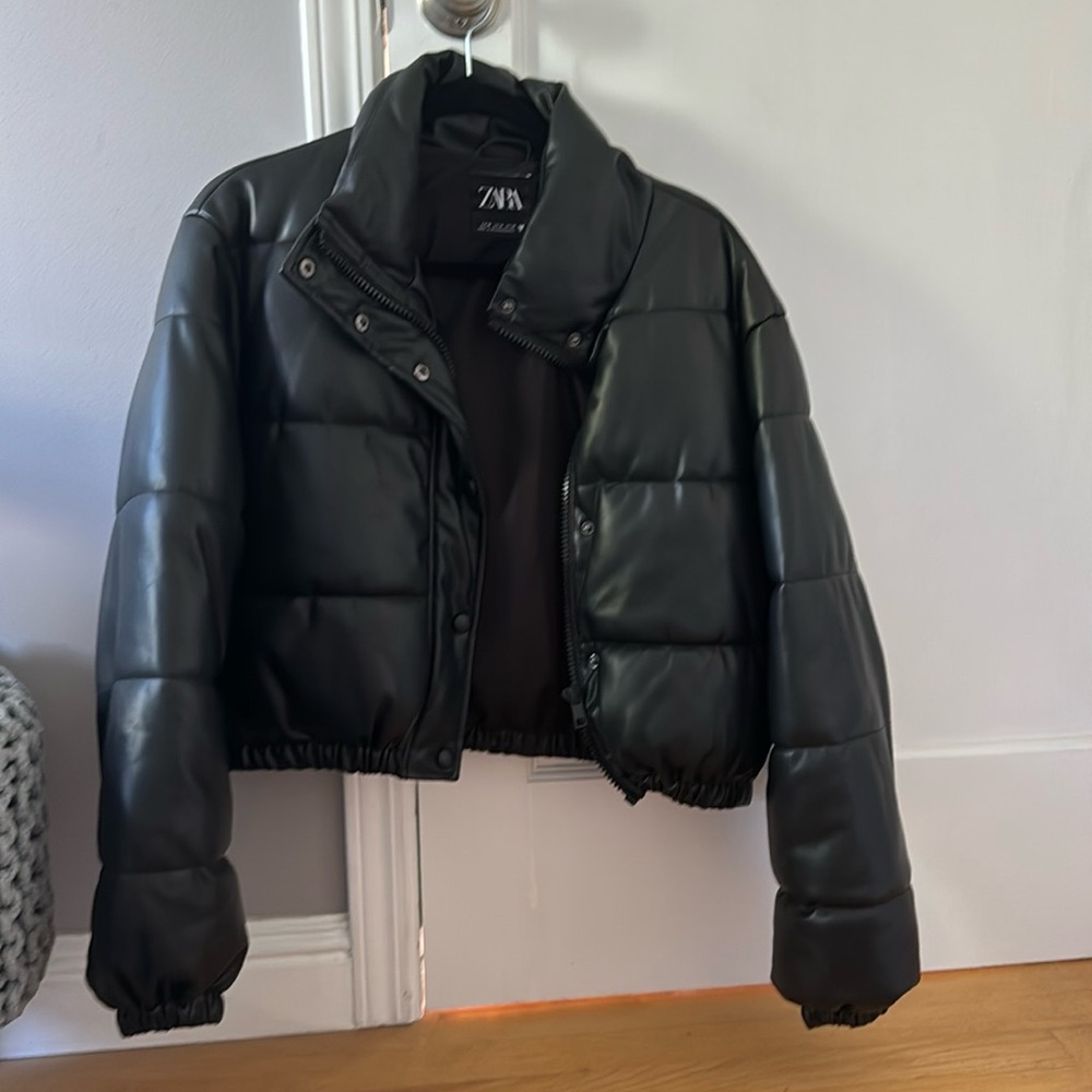 Black leather puffer